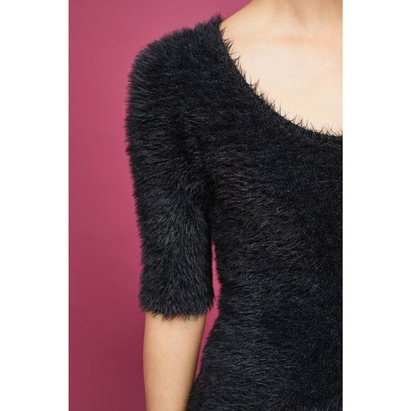 Anthropologie Knitted & Knotted Eyelash Sweater Womens Small 1/2 Sleeve Black - Picture 10 of 13